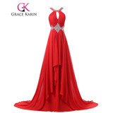 Grace Karin Long Red Evening Dress Sequins Beaded Chiffon Sexy Evening Prom Dresses Backless Elegant Formal Gowns Robe De Soiree