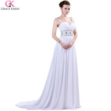 Grace Karin Long Prom Dresses Mermaid Chiffon Crystal Bead Floor Length Elegant Formal Party Gowns White Special Occasion Dress