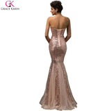 Grace Karin Long Mermaid Prom Dresses Strapless Sequin Tulle Elegant Formal Pageant Ball Gowns Purple Wedding Party Dress Prom