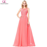Grace Karin Long Elegant Prom Dresses Chiffon Applique Beaded Sleeveless Formal Gowns Special Occasion Dresses For Wedding Party