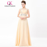 Grace Karin Long Evening Dress 2017 Beaded Chiffon Elegant Evening Prom Dresses Wedding Party Special Occasion Dresses Summer
