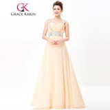 Grace Karin Long Evening Dress 2017 Beaded Chiffon Elegant Evening Prom Dresses Wedding Party Special Occasion Dresses Summer