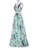 Grace Karin Long Evening Dress Double V Neck Chiffon Evening Gown Flower Pattern Party Floral Printed Long Evening Dresses 2017 Grace Karin Long Evening Dress Double V Neck Chiffon Evening Gown Flower Pattern Party Floral Printed Long Evening Dresses 2017