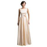 Grace Karin Long Evening Dress New Sleeveless Satin Apricot Evening Gowns Formal Party Dresses Vestido De Festa Longo 2017