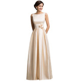 Grace Karin Long Evening Dress New Sleeveless Satin Apricot Evening Gowns Formal Party Dresses Vestido De Festa Longo 2017