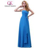 Grace Karin Long Blue Bridesmaid Dresses Strapless Wedding Party Dress Chiffon A Line Floor Length Special Occasion Dress 2018