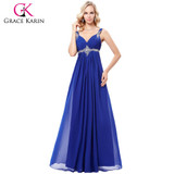 Grace Karin Long Blue Bridesmaid Dresses 2018 Formal Dress for Wedding Party Elegant Floor Length Beads Chiffon Bridesmaid Dress