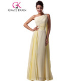 Grace Karin Long Bridesmaid Dresses One Shoulder Ribbon Chiffon Dress With Ruffles Special Occasion Dress CL6066