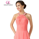 Grace Karin Halter Chiffon Watermelon Long Bridesmaid Dresses 2017 Floor Length Back to School Prom Dress Bridesmaid Gowns