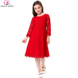 Grace Karin Flower Girl Dresses Toddler Birthday Party Red Pageant Gowns Princess Kids First Communion Long Sleeve Girl Dresses