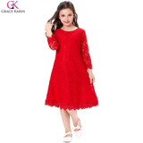 Grace Karin Flower Girl Dresses Toddler Birthday Party Red Pageant Gowns Princess Kids First Communion Long Sleeve Girl Dresses