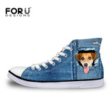 FORUDESIGNS 2017 Hot Women's High Top Vulcanize Shoes Cute 3D Animal Cat Denim Printed Classic Woman Casual Lace-up Canvas Shoes