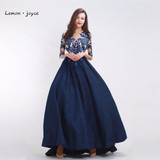 Formal Evening Dresses with Half Sleeves 2018 O-neck Appliques Illusion Long Prom Gowns for Women A-Line Party Dress Plus Size