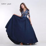 Formal Evening Dresses with Half Sleeves 2018 O-neck Appliques Illusion Long Prom Gowns for Women A-Line Party Dress Plus Size