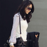 Formal Elegant Office Lady Women Black White Striped Blouses Bow Bowknot Long Sleeve Shirt Tops Blouse Tops S M L