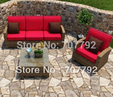 Forever Patio Cypress 3 Piece Outdoor Rattan Sofa Set with Red Cushions