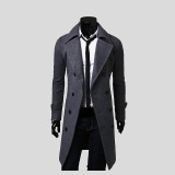 ForeMode 2017 Trench Coat Men Solid Color Long Trench Coat Mens Trench Coat Slim Fit Trench Double Breasted Overcoat 3 Colors