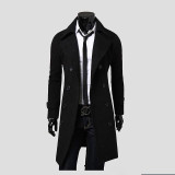 ForeMode 2017 Trench Coat Men Solid Color Long Trench Coat Mens Trench Coat Slim Fit Trench Double Breasted Overcoat 3 Colors