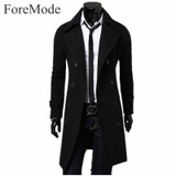 ForeMode 2017 Trench Coat Men Solid Color Long Trench Coat Mens Trench Coat Slim Fit Trench Double Breasted Overcoat 3 Colors