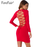 Forefair Sexy Backless Cross Lace Up Dress For Women Night Clubwear Party Dresses 2017 Autumn Long Sleeve Slim Bodycon Dress