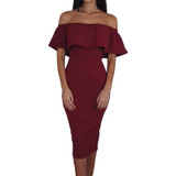 Forefair 2017 Sexy Slash Neck Ruffle Party Dresses Women Summer Vestidos Off Shoulder ClubWear Slim Bodycon Split Midi Dress Forefair 2017 Sexy Slash Neck Ruffle Party Dresses Women Summer Vestidos Off Shoulder ClubWear Slim Bodycon Split Midi Dress