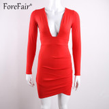 Forefair 2017 New Arrival Women Autumn Winter Long Sleeve Dress Sexy Deep V Neck Backless Sheath Bodycon Party Dresses