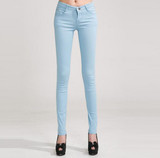 2016 Spring New Autumn Fashion Pencil Jeans Woman Candy Colored Mid Waist Full Length Zipper Slim Fit Skinny Women Pants