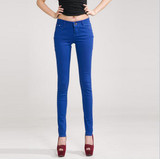 2016 Spring New Autumn Fashion Pencil Jeans Woman Candy Colored Mid Waist Full Length Zipper Slim Fit Skinny Women Pants