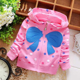 2016 Spring Casual Dot Polka Bow Girls Cotton Jackets Cardigan Baby kids Infant Children Outwear With Hooded Roupas Casaco S2708