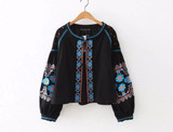 2016 Spring Boho Outfit jacket Women coat jacket chaquetas Embroider badge Lantern Sleeve outwear jaqueta feminina casaca mujer