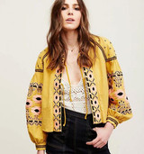 2016 Spring Boho Outfit jacket Women coat jacket chaquetas Embroider badge Lantern Sleeve outwear jaqueta feminina casaca mujer
