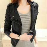 2016 Spring Autumn Leather Jackets Women Rivet Zipper Motorcycle Faux Leather Coat Female Paragraph Lapel PU Jacket,MM0033