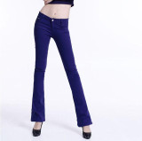 2016 Slim Women Jeans Casual Mid Waist Elastic Candy 10Color Denim Flare Pants Trousers Woman Bell Bottom Trouser