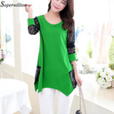 2016 Shirt Women For Work and Casual Women Blouses O-neck Plus Size 5XL Blusas Patch Lace Blouse Long Sleeve Female Shirts D5002