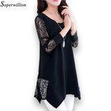 2016 Shirt Women For Work and Casual Women Blouses O-neck Plus Size 5XL Blusas Patch Lace Blouse Long Sleeve Female Shirts D5002