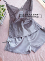 2016 satin pijama sets  women  Pyjamas  for ladies Female nightgowns Lounges Sexy  faux silk  Sleepwear homewear nightwear