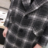 2016 sale autumn and winter new Korean men plaid wool coat lapel long section of loose fashionable windbreaker jacket youth tide