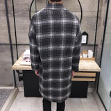 2016 sale autumn and winter new Korean men plaid wool coat lapel long section of loose fashionable windbreaker jacket youth tide