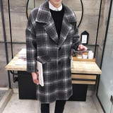 2016 sale autumn and winter new Korean men plaid wool coat lapel long section of loose fashionable windbreaker jacket youth tide