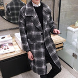 2016 sale autumn and winter new Korean men plaid wool coat lapel long section of loose fashionable windbreaker jacket youth tide