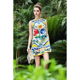 2016 Runway Fashion Designer Dress High Quality Summer Women Straight Above Knee Geometric Print Sleeveless Tank Dress Brand