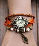 2016 Relogio Feminino Womens Bracelet Watch Weave Wrap Leather Leaf Beads Quartz Wristwatch Watches Clock Relojes Mujer