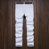 2016 Red White Black Ripped Denim Pant Knee Hole Zipper Biker Jeans Men Slim Skinny Destroyed Torn Jean Pants Hip-Hop swag