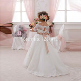 2016 New Hot White Ivory Lace Flower Girls Dresses With Belt Floor Length Princess Baby First Communion Dress For Wedding