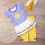 2016 New Girls Clothing Sets Baby Kids Clothes Children Clothing 2 PCS Set Short Sleeve Striped T Shirt + Pants Girls Clothes