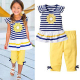 2016 New Girls Clothing Sets Baby Kids Clothes Children Clothing 2 PCS Set Short Sleeve Striped T Shirt + Pants Girls Clothes
