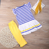 2016 New Girls Clothing Sets Baby Kids Clothes Children Clothing 2 PCS Set Short Sleeve Striped T Shirt + Pants Girls Clothes