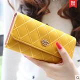 2016 new fashion women wallets Lingge metal crown lady long wallet high quality clutch purse for women freeshipping