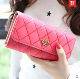 2016 new fashion women wallets Lingge metal crown lady long wallet high quality clutch purse for women freeshipping