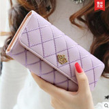2016 new fashion women wallets Lingge metal crown lady long wallet high quality clutch purse for women freeshipping